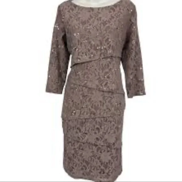 Ronni Nicole  Sequin Lace Long Sleeve Dress,  champagne color - Picture 3 of 9